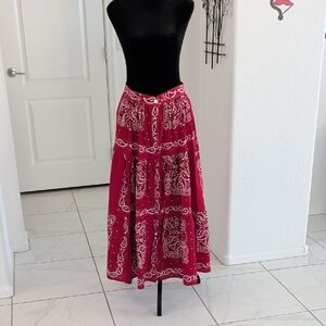 Laundry True Red Bandana Print Full Circle Midi Skirt Pearl Buttons S Western